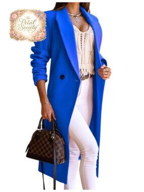 Wool Blend Long Trench Coat Notch Lapel One Button Slim Fit